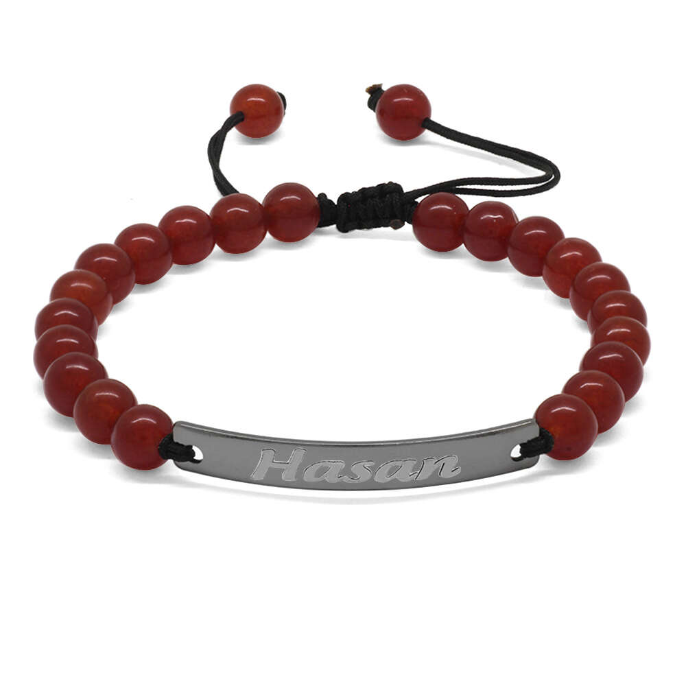 Kişiye Özel İsim Yazılı Kırmızı Akik Doğaltaş Çelik Kombinli Unisex Bileklik - 3