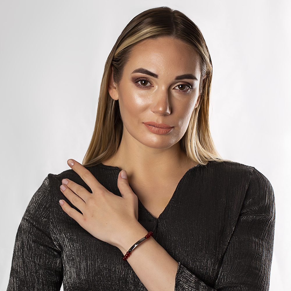 Kişiye Özel İsim Yazılı Kırmızı Akik Doğaltaş Çelik Kombinli Unisex Bileklik - 6