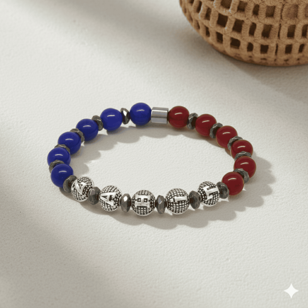 İsme Özel Yazılı Küre Kesim Bordo Mavi Jade Hematit Doğaltaş Erkek Taraftar Bileklik - 3