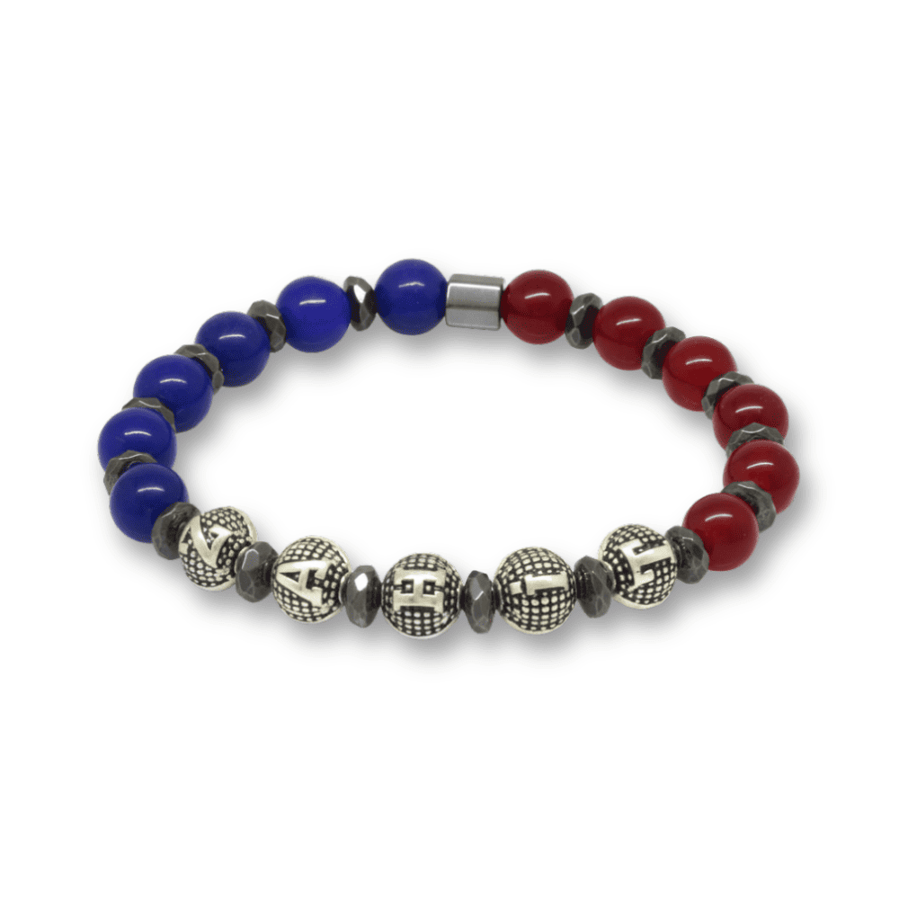 İsme Özel Yazılı Küre Kesim Bordo Mavi Jade Hematit Doğaltaş Erkek Taraftar Bileklik - 4