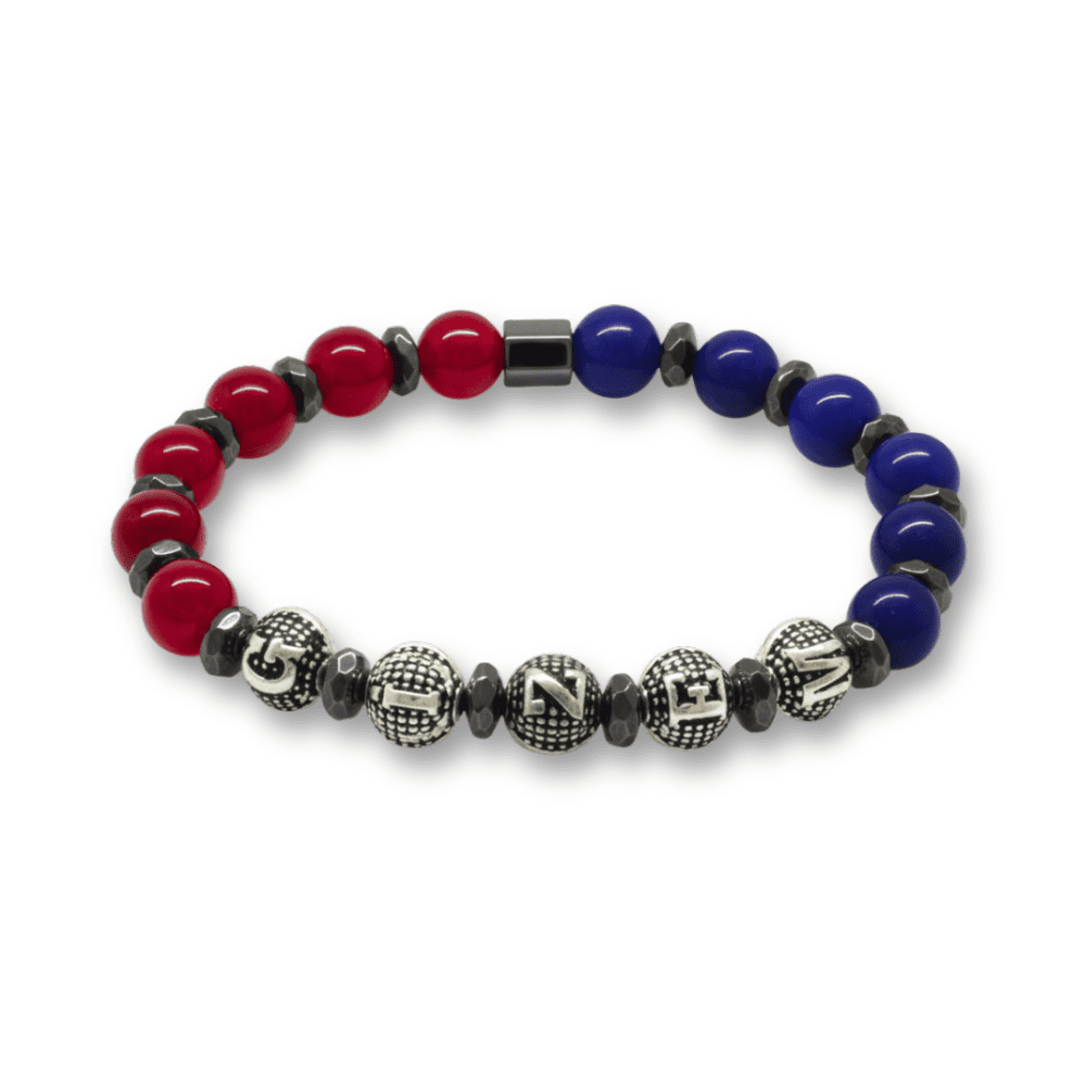 İsme Özel Yazılı Küre Kesim Bordo Mavi Jade Hematit Doğaltaş Kadın Taraftar Bileklik - 4