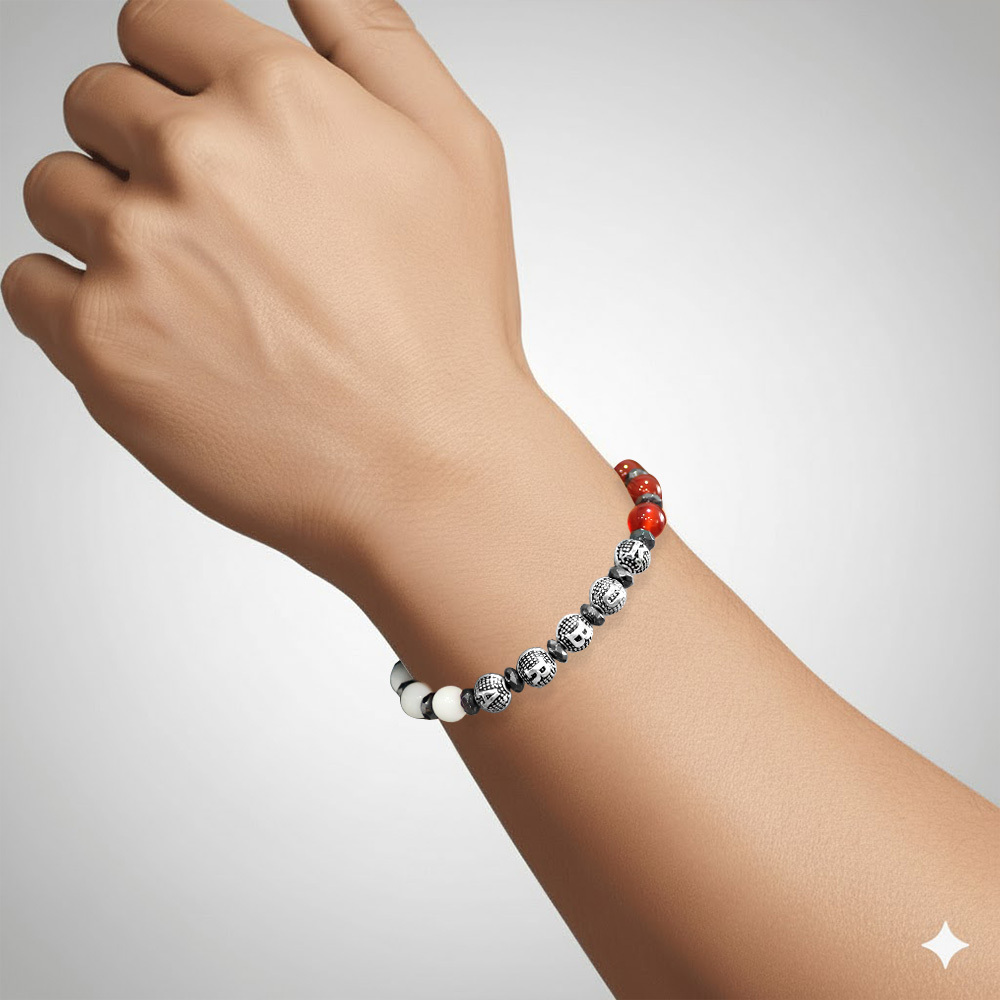 İsme Özel Yazılı Küre Kesim Kırmızı Beyaz Jade Akik Hematit Doğaltaş Erkek Taraftar Bileklik - 2