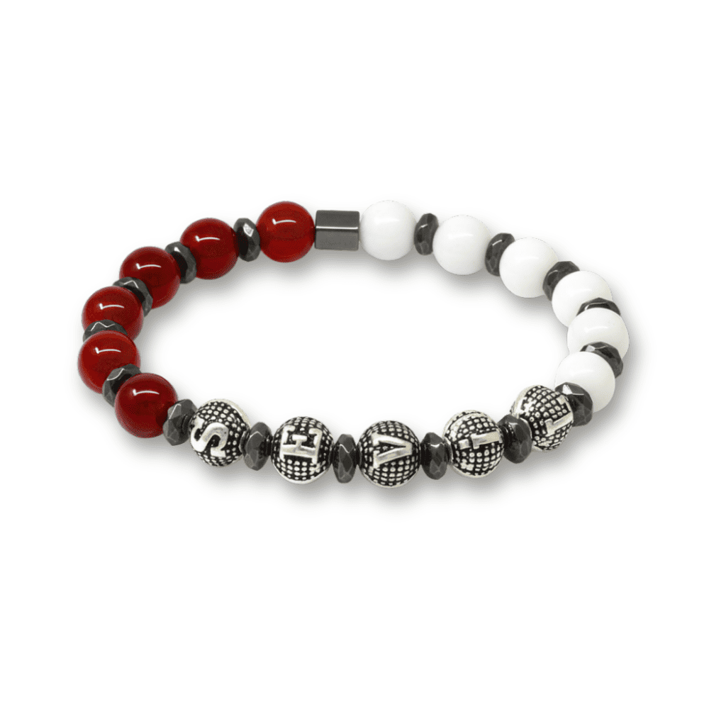 İsme Özel Yazılı Küre Kesim Kırmızı Beyaz Jade Akik Hematit Doğaltaş Kadın Taraftar Bileklik - 4