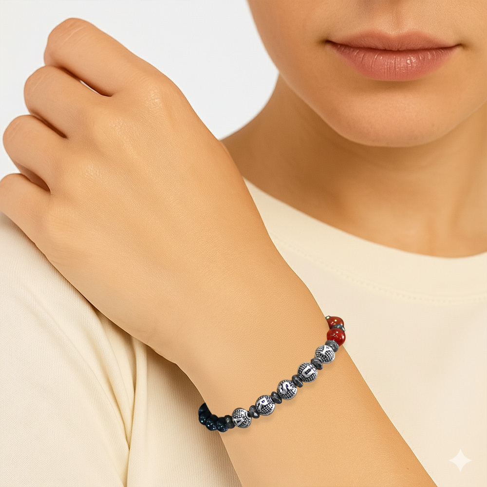 İsme Özel Yazılı Küre Kesim Kırmızı Siyah Akik Oniks Hematit Doğaltaş Kadın Taraftar Bileklik - 2