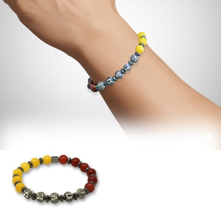 İsme Özel Yazılı Küre Kesim Sarı Kırmızı Jade Akik Hematit Doğaltaş Erkek Taraftar Bileklik - Tesbihane