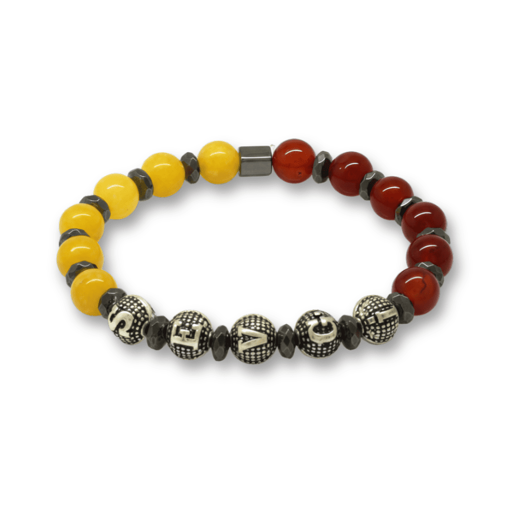 İsme Özel Yazılı Küre Kesim Sarı Kırmızı Jade Akik Hematit Doğaltaş Erkek Taraftar Bileklik - 4