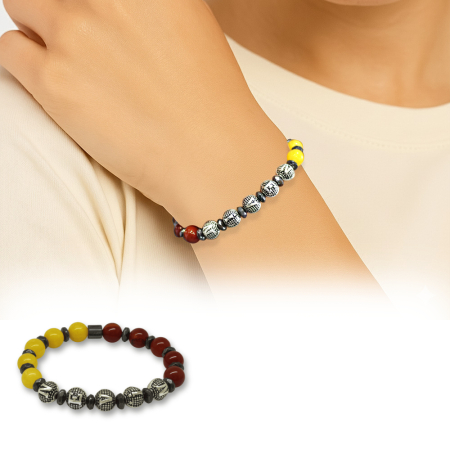 İsme Özel Yazılı Küre Kesim Sarı Kırmızı Jade Akik Hematit Doğaltaş Kadın Taraftar Bileklik - Tesbihane