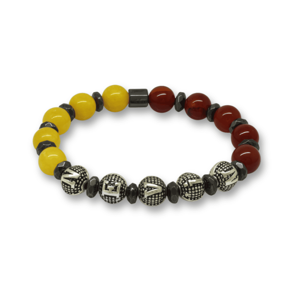 İsme Özel Yazılı Küre Kesim Sarı Kırmızı Jade Akik Hematit Doğaltaş Kadın Taraftar Bileklik - 4
