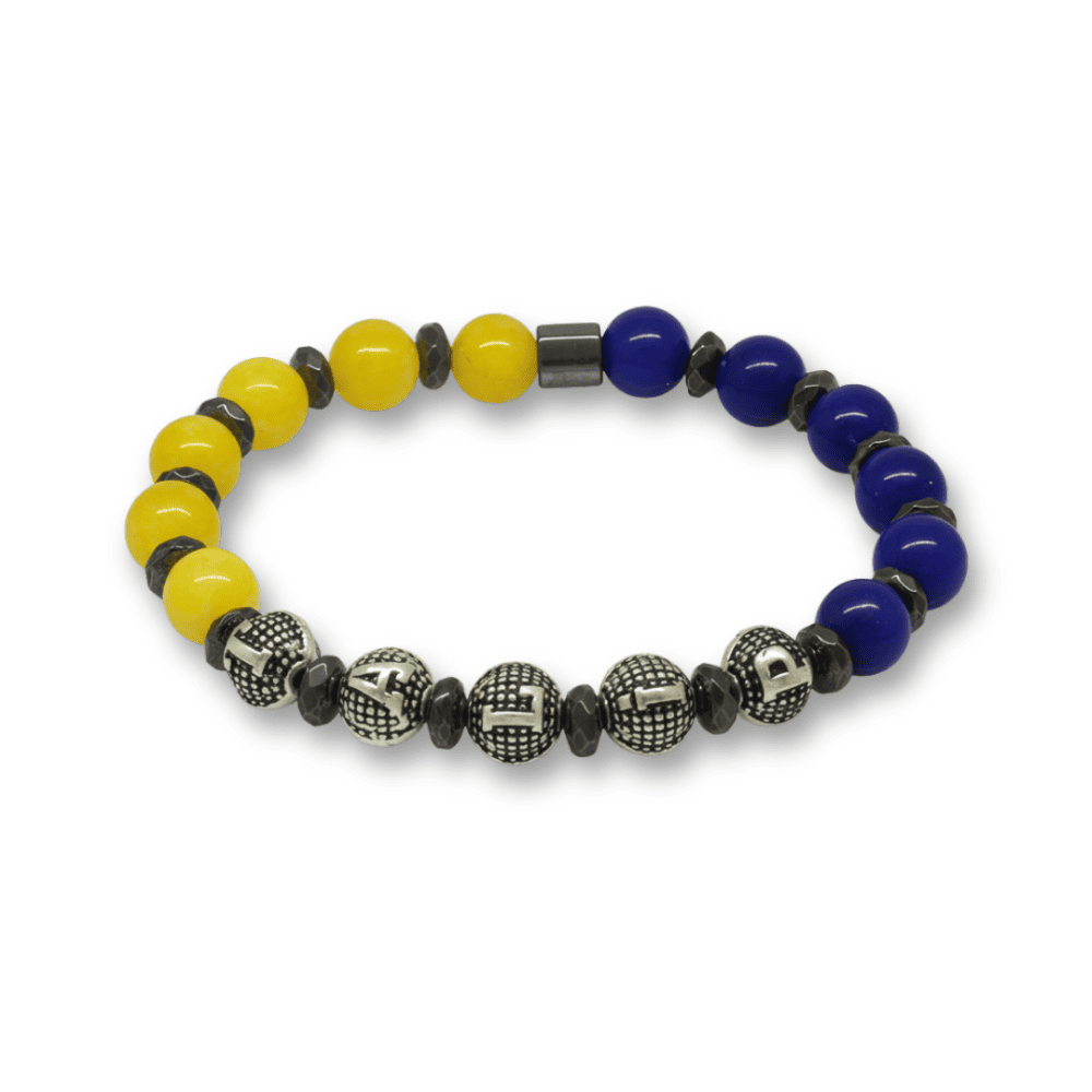 İsme Özel Yazılı Küre Kesim Sarı Lacivert Jade Hematit Doğaltaş Erkek Taraftar Bileklik - 4
