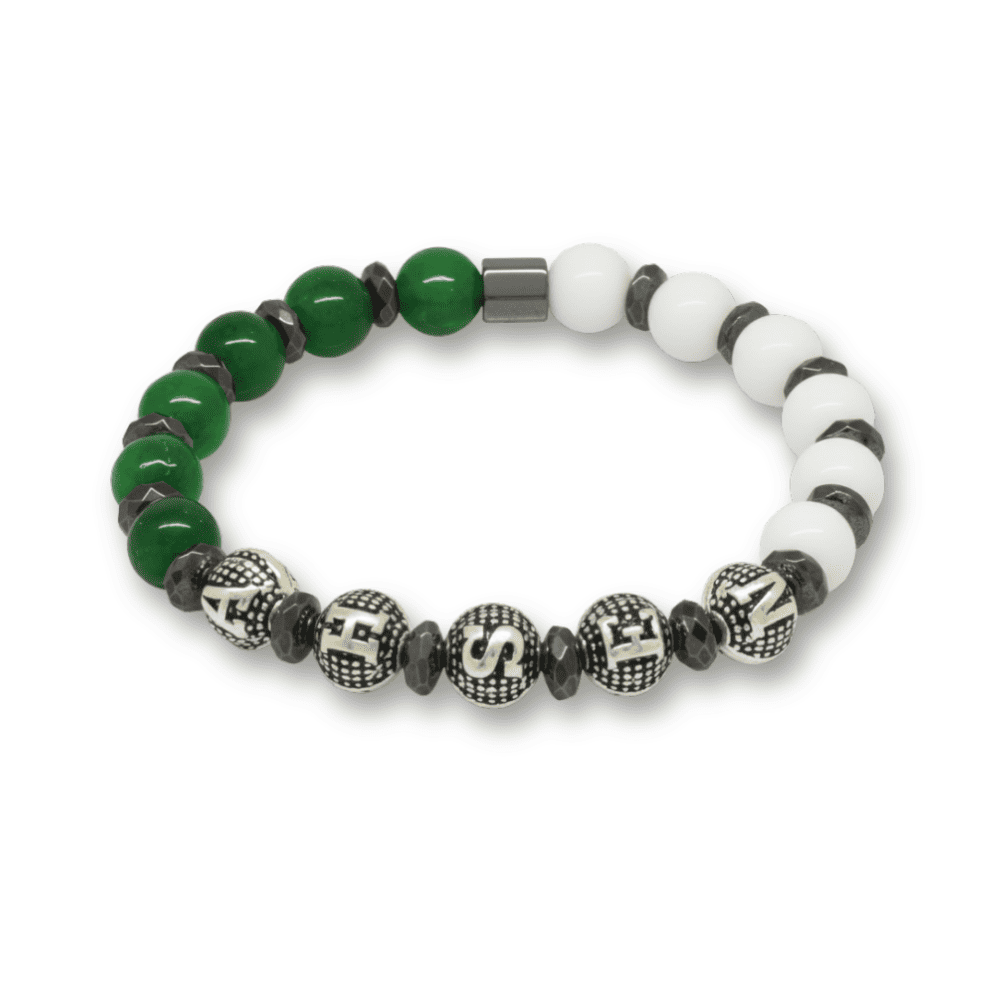 İsme Özel Yazılı Küre Kesim Yeşil Beyaz Jade Hematit Doğaltaş Erkek Taraftar Bileklik - 4