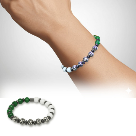 İsme Özel Yazılı Küre Kesim Yeşil Beyaz Jade Hematit Doğaltaş Erkek Taraftar Bileklik - Tesbihane