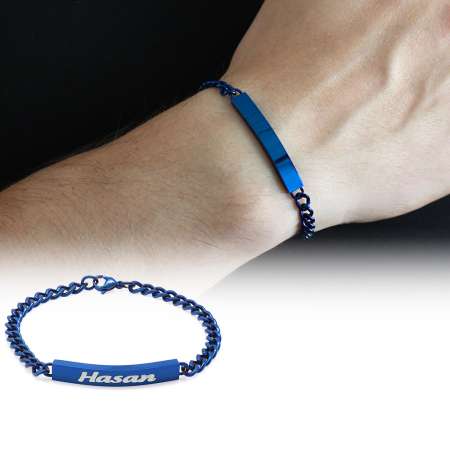 İsme Özel Yazılı Lacivert Renk Çelik Erkek Gurmet Bileklik - Tesbihane