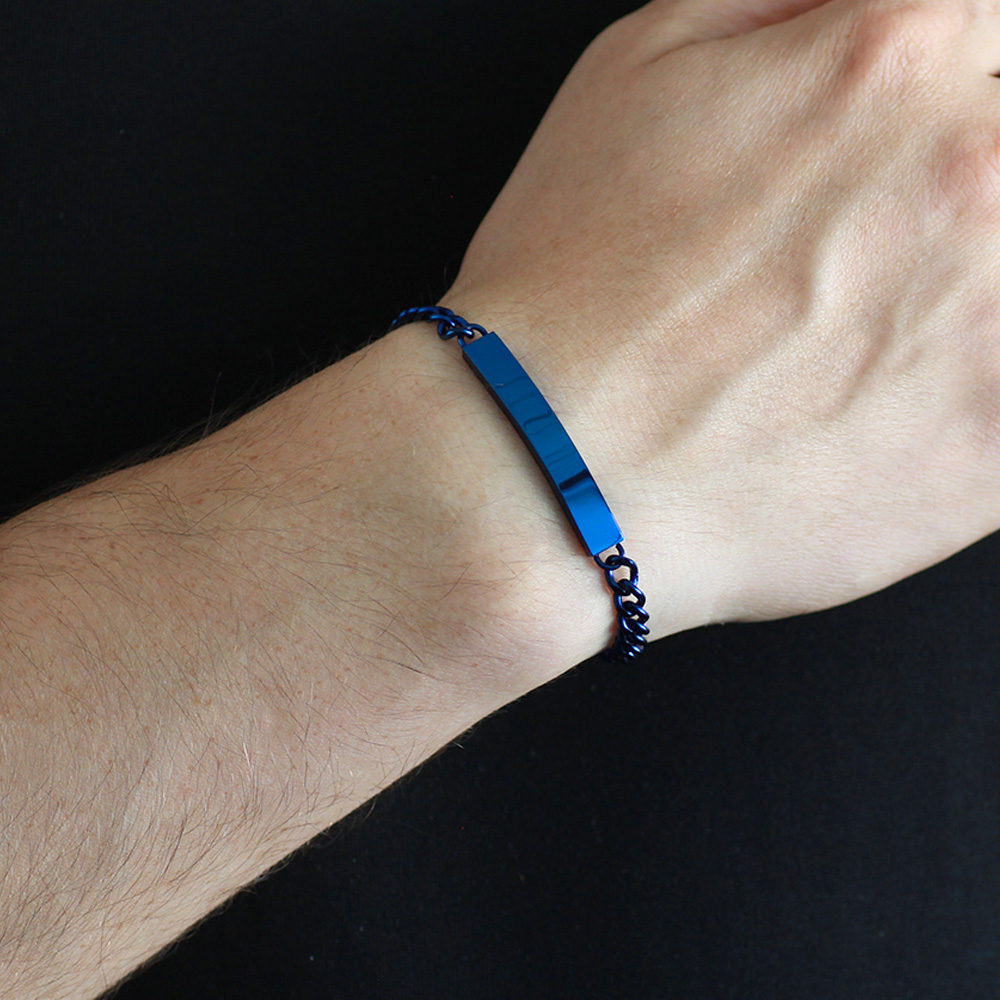 İsme Özel Yazılı Lacivert Renk Çelik Erkek Gurmet Bileklik - 2