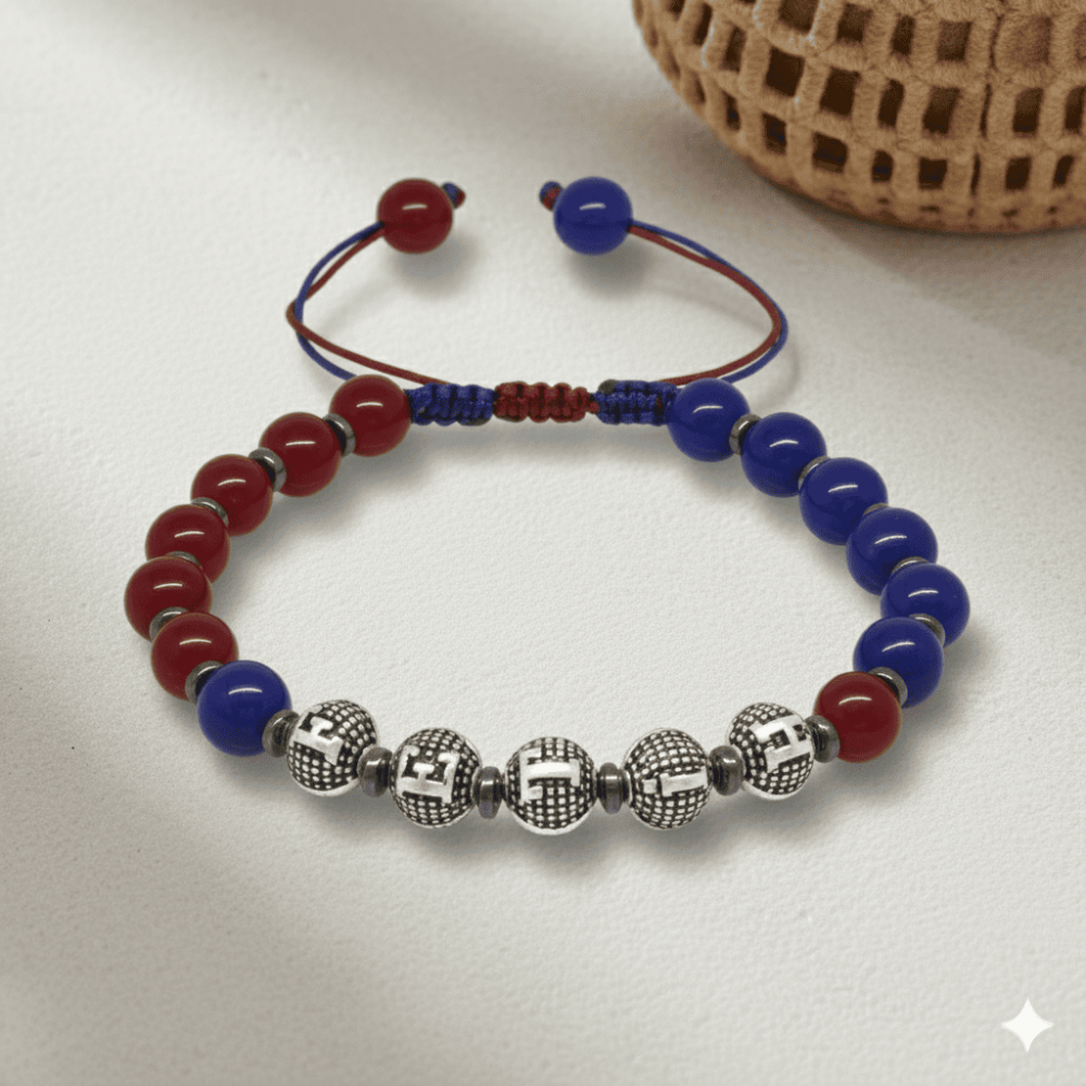 İsme Özel Yazılı Makrome Örgülü Küre Kesim Bordo Mavi Jade Hematit Doğaltaş Erkek Taraftar Bileklik - 3