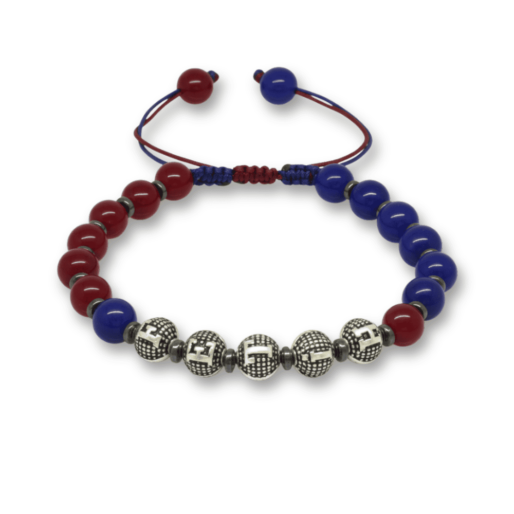 İsme Özel Yazılı Makrome Örgülü Küre Kesim Bordo Mavi Jade Hematit Doğaltaş Erkek Taraftar Bileklik - 4