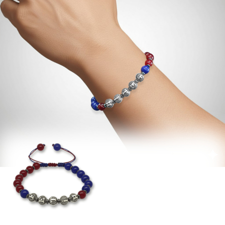 İsme Özel Yazılı Makrome Örgülü Küre Kesim Bordo Mavi Jade Hematit Doğaltaş Erkek Taraftar Bileklik - Tesbihane