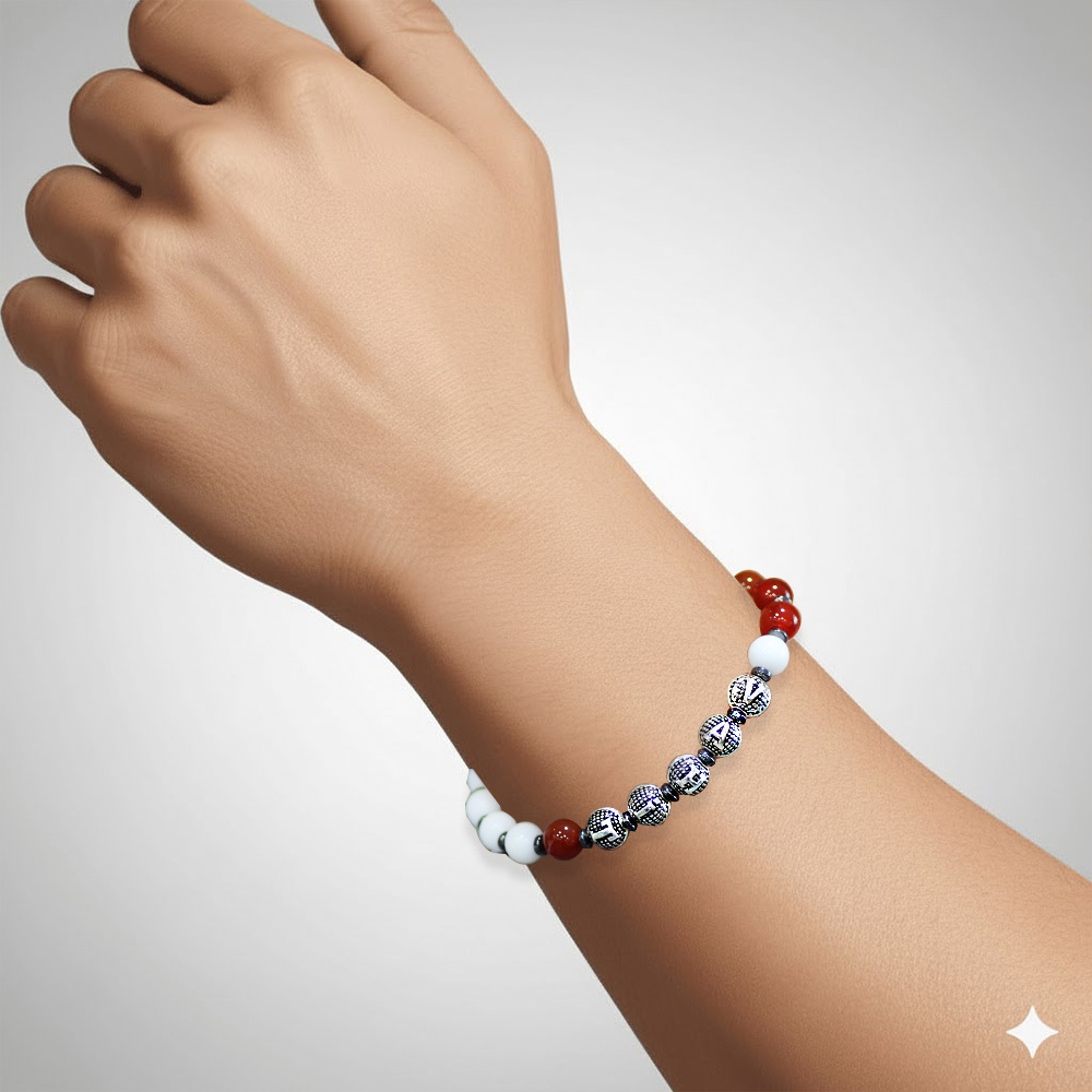 İsme Özel Yazılı Makrome Örgü Küre Kırmızı Beyaz Jade Akik Hematit Doğaltaş Erkek Taraftar Bileklik - 2