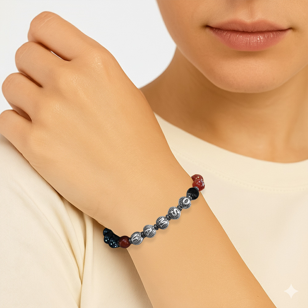 İsme Özel Yazılı Makrome Örgü Küre Kırmızı Siyah Akik Oniks Hematit Doğaltaş Kadın Taraftar Bileklik - 2