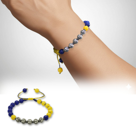 İsme Özel Yazılı Makrome Örgü Küre Kesim Sarı Lacivert Jade Hematit Doğaltaş Erkek Taraftar Bileklik - Tesbihane