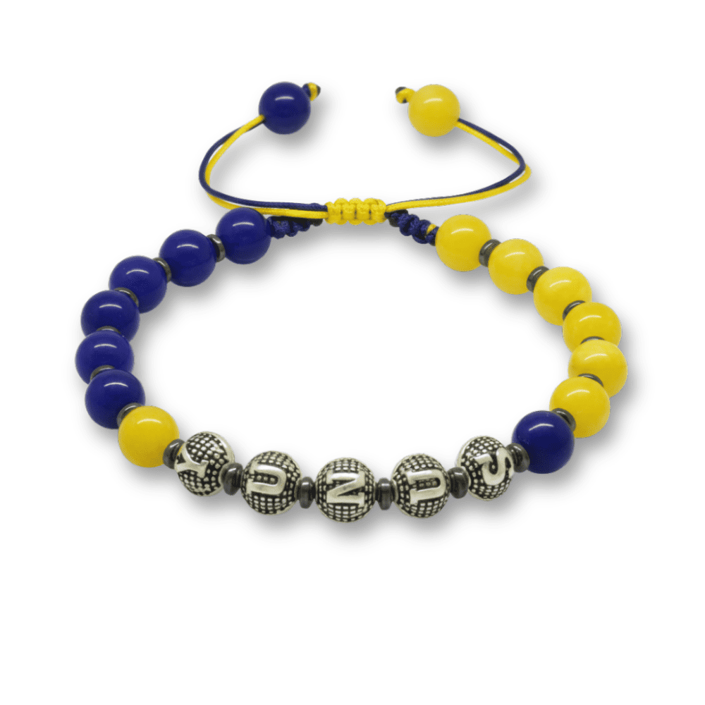 İsme Özel Yazılı Makrome Örgü Küre Kesim Sarı Lacivert Jade Hematit Doğaltaş Erkek Taraftar Bileklik - 4
