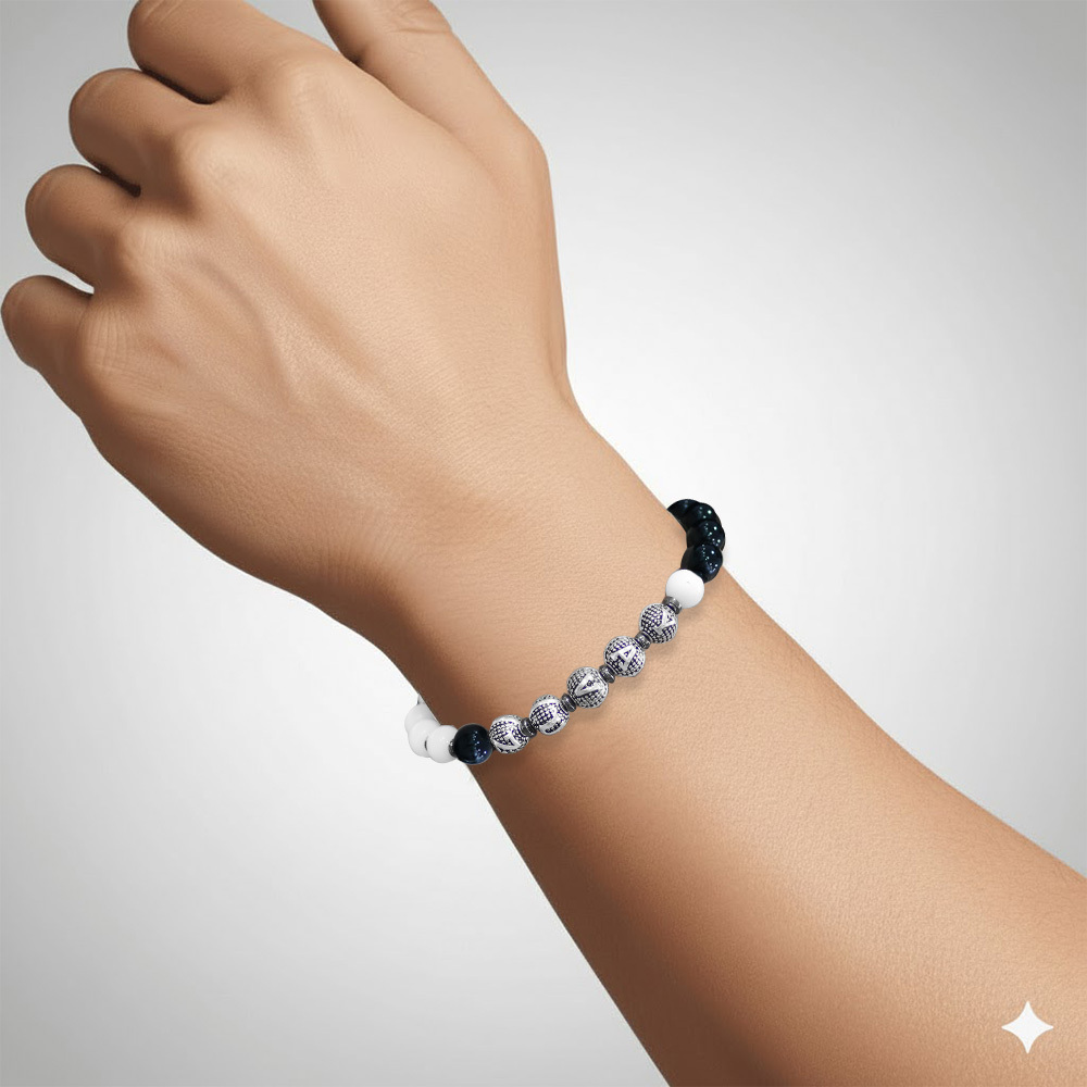 İsme Özel Yazılı Makrome Örgülü Küre Siyah Beyaz Jade Oniks Hematit Doğaltaş Erkek Taraftar Bileklik - 2