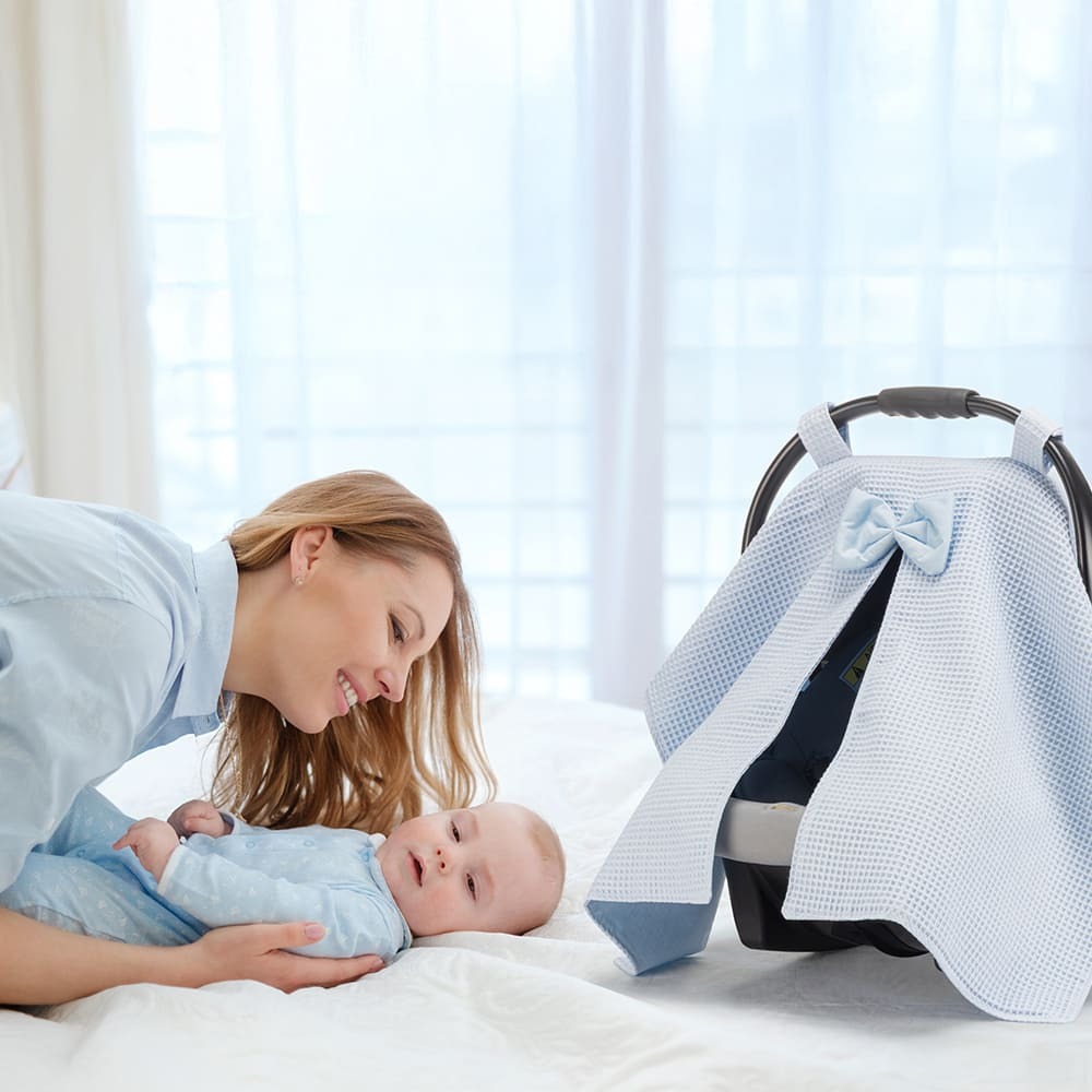 İsme Özel Nakışlı Mavi Renk Bebek Puset Örtüsü - 6