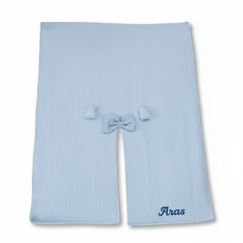 İsme Özel Nakışlı Mavi Renk Bebek Puset Örtüsü - 4