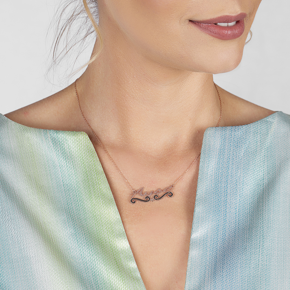 İsme Özel Yazılı Rose Renk 925 Ayar Gümüş Bayan Kolye - 3