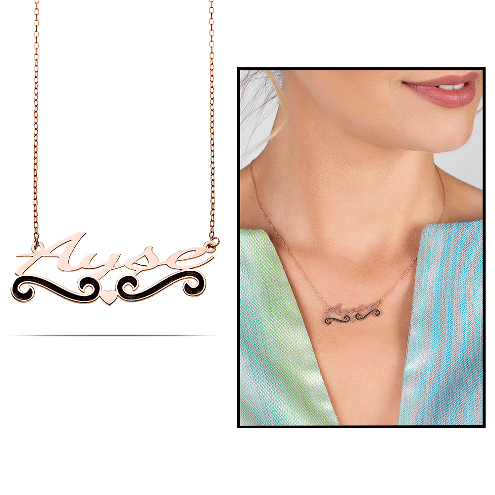 İsme Özel Yazılı Rose Renk 925 Ayar Gümüş Bayan Kolye - 1