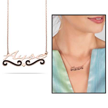 İsme Özel Yazılı Rose Renk 925 Ayar Gümüş Bayan Kolye - Tesbihane