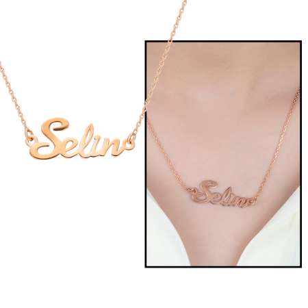 Kişiye Özel İsim Yazılı Rose Renk 925 Ayar Gümüş Bayan Kolye - Tesbihane