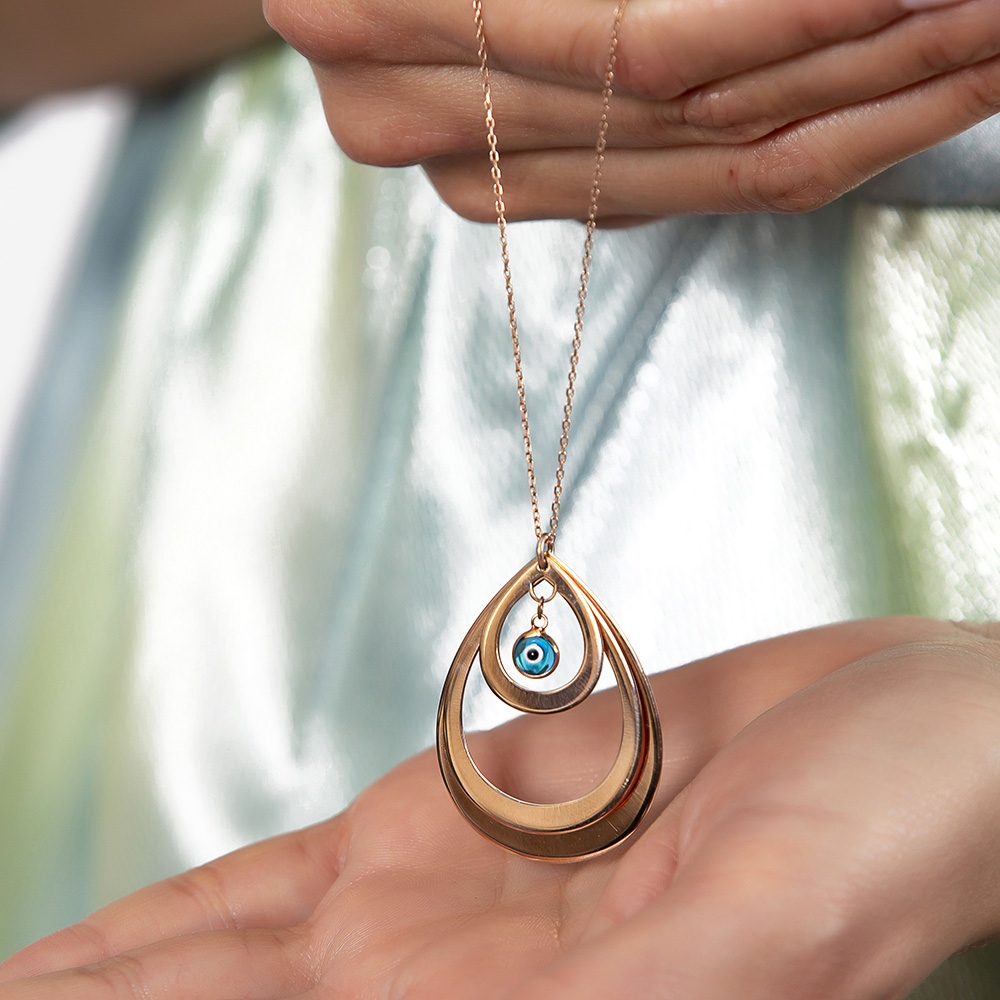 İsme Özel Yazılı Rose Renk 925 Ayar Gümüş Bayan Üç Damla Kolye - 2