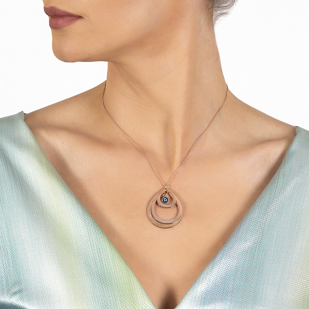 İsme Özel Yazılı Rose Renk 925 Ayar Gümüş Bayan Üç Damla Kolye - 4