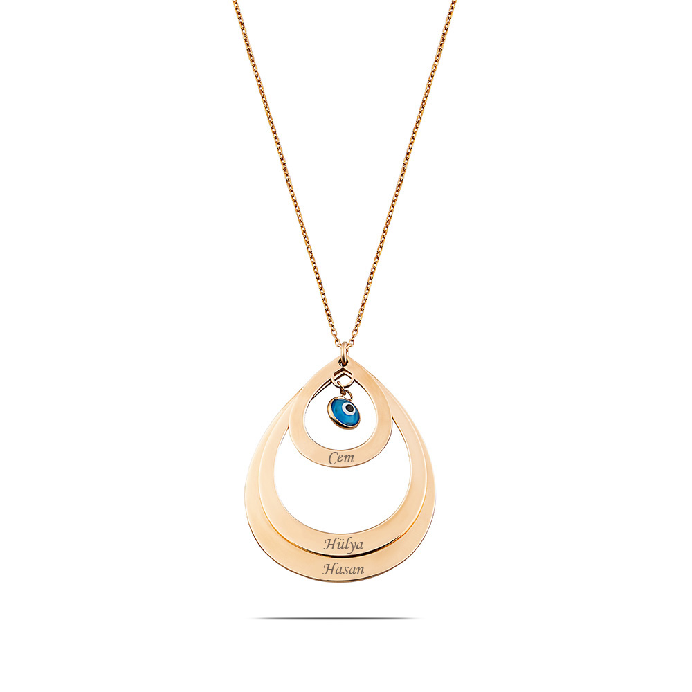 İsme Özel Yazılı Rose Renk 925 Ayar Gümüş Bayan Üç Damla Kolye - 5