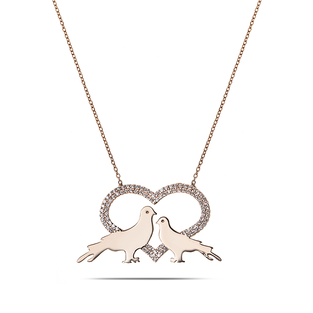 Kişiye Özel İsim Yazılı Rose Renk 925 Ayar Gümüş Kalp Güvercin Kolye - 10