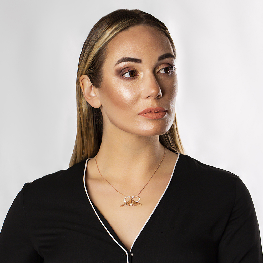 Kişiye Özel İsim Yazılı Rose Renk 925 Ayar Gümüş Kalp Güvercin Kolye - 2