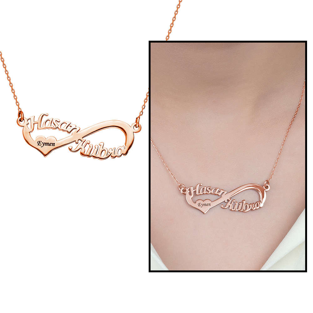 İsme Özel Yazılı Rose Renk 925 Ayar Gümüş Sonsuzluk Kolye - 1