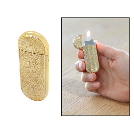 İsme Özel Yazılı Sarı Renk Sarmaşık İşlemeli Oval Tasarım Taşlı Çakmak - Tesbihane