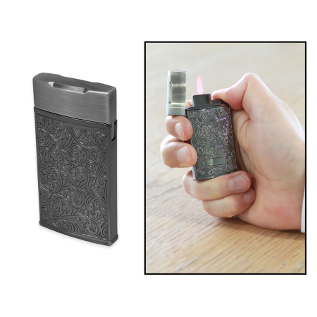 Kişiye Özel Yazılı Sarmaşık İşlemeli Füme Renk Manyetolu Çakmak - Tesbihane