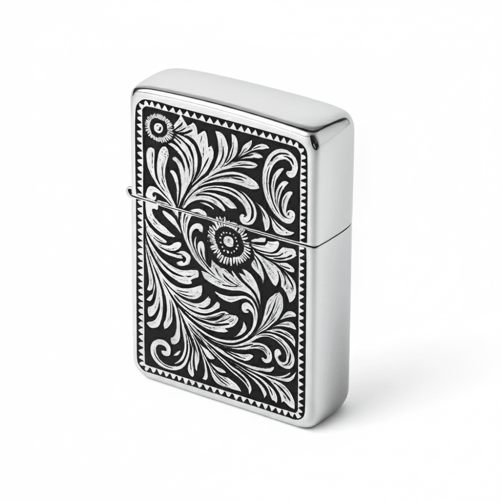 Kişiye Özel Yazılı Sarmaşık İşlemeli Gümüş Renk Manyetolu Çakmak - 3