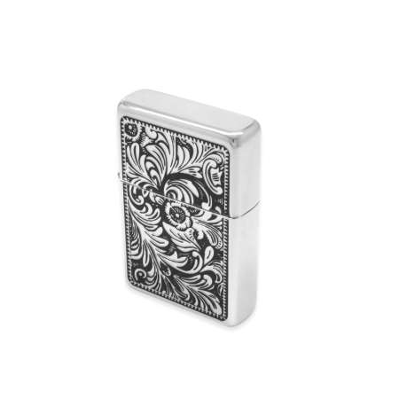 Kişiye Özel Yazılı Sarmaşık İşlemeli Gümüş Renk Manyetolu Çakmak - Tesbihane