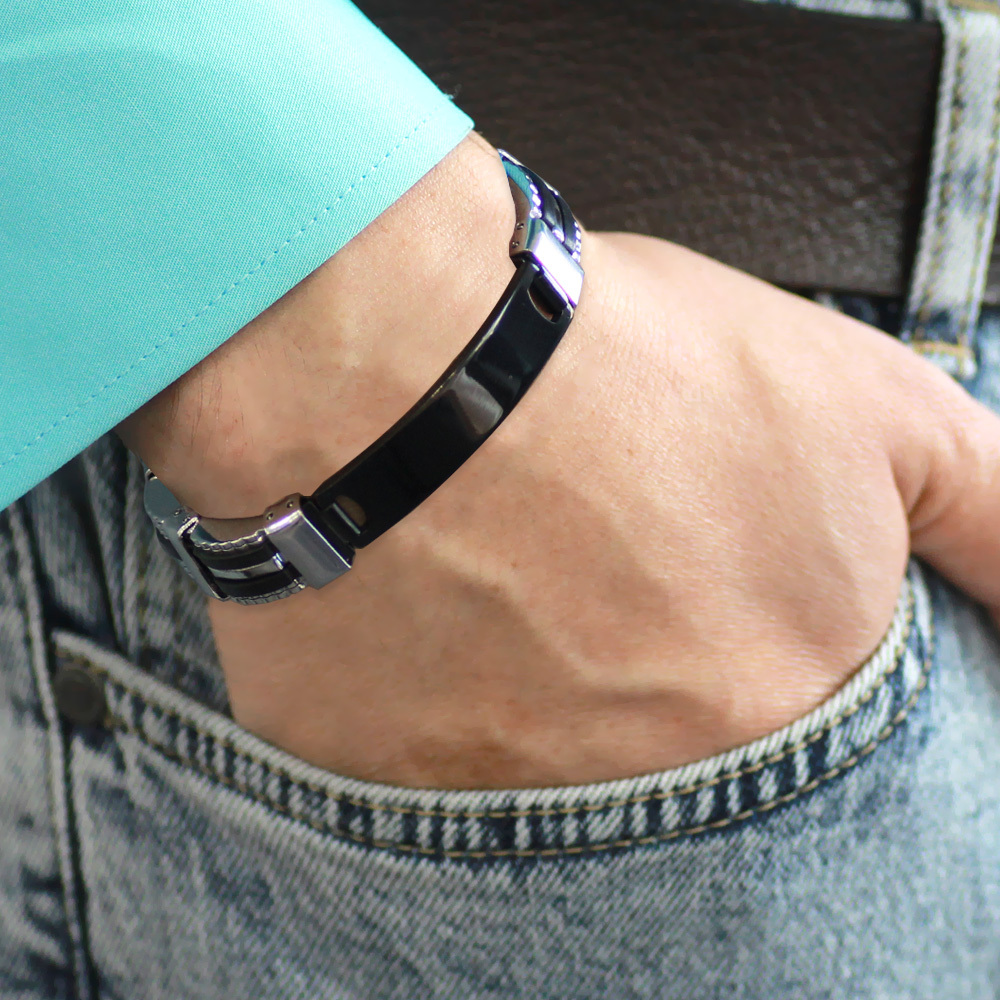 İsme Özel Yazılı Gümüş Siyah Renk Çelik Erkek Bileklik - M1 - 2