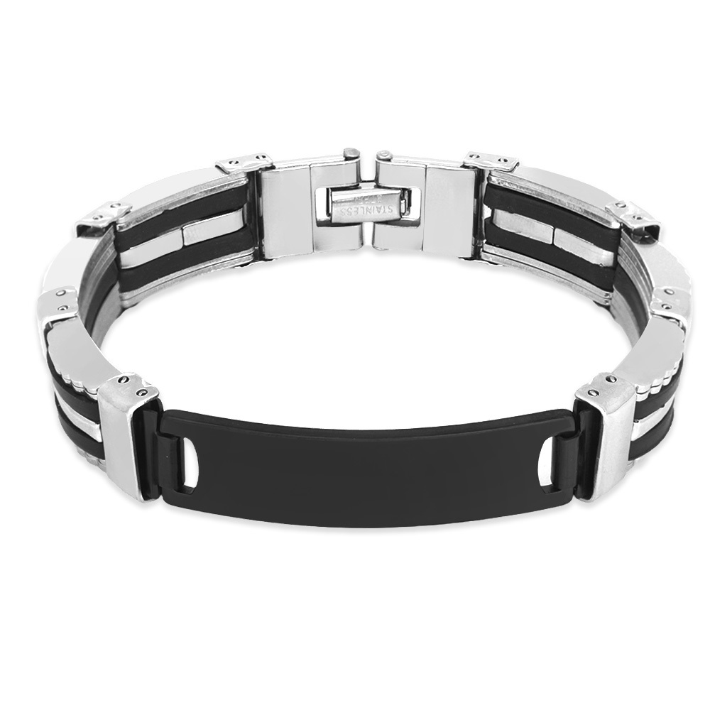 İsme Özel Yazılı Gümüş Siyah Renk Çelik Erkek Bileklik - M1 - 4