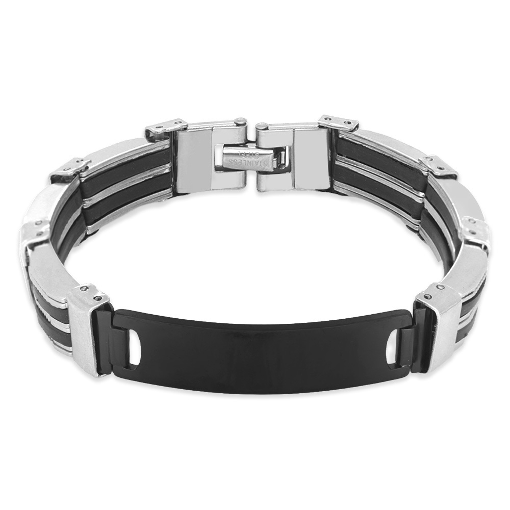 İsme Özel Yazılı Gümüş Siyah Renk Çelik Erkek Bileklik - M2 - 4