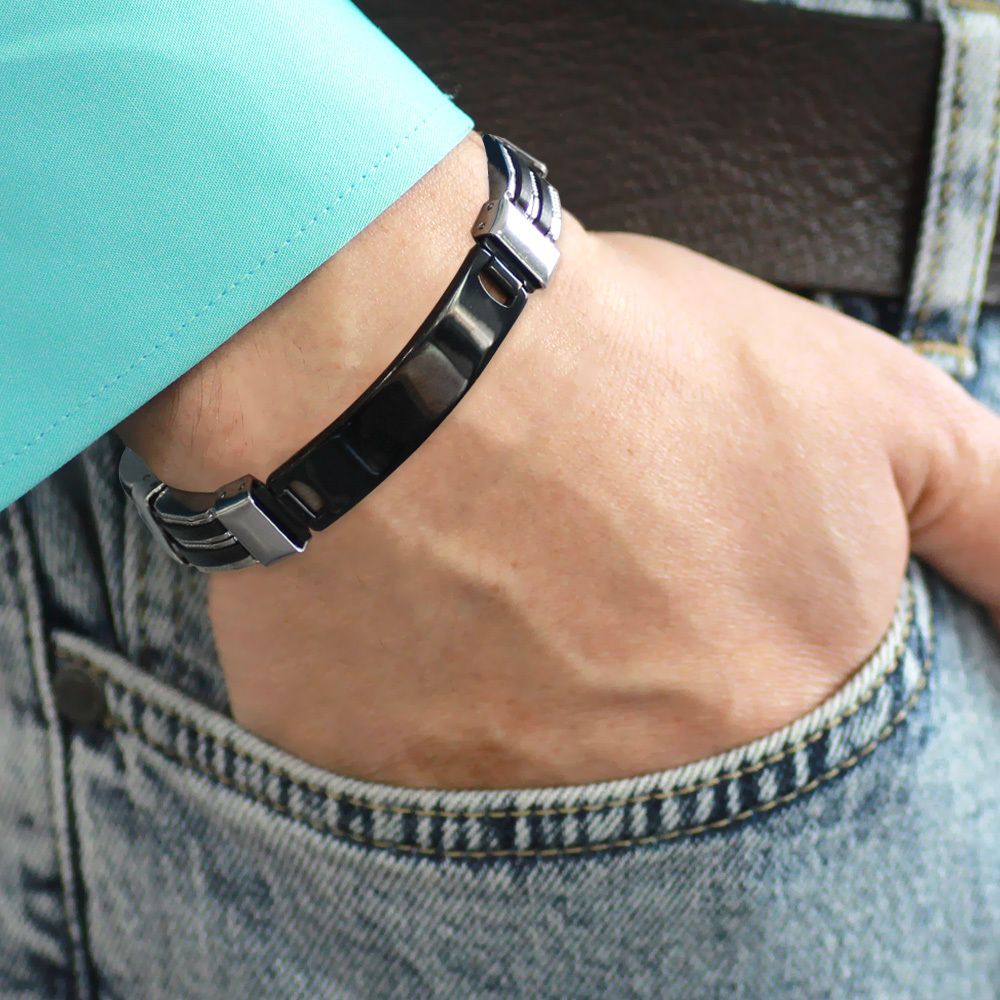 İsme Özel Yazılı Gümüş Siyah Renk Çelik Erkek Bileklik - M2 - 2