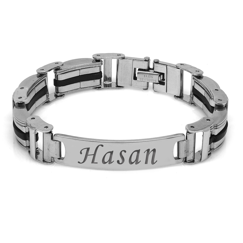 İsme Özel Yazılı Gümüş Renk Çelik Erkek Bileklik - M1 - 1
