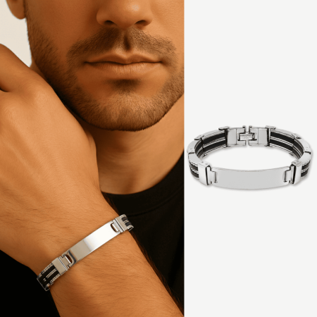 İsme Özel Yazılı Gümüş Renk Çelik Erkek Bileklik - M2 - Tesbihane