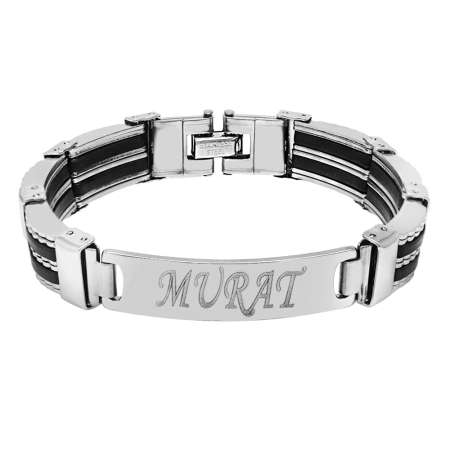 İsme Özel Yazılı Gümüş Renk Çelik Erkek Bileklik - M2 - Tesbihane