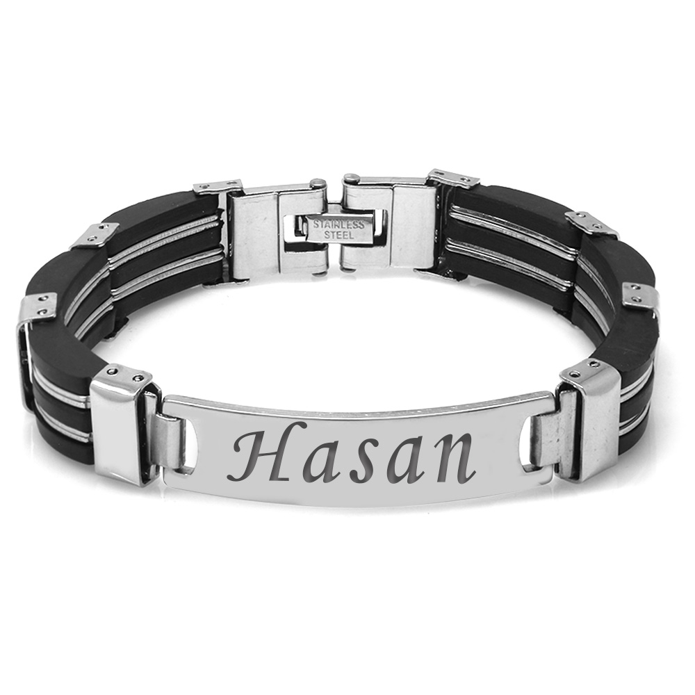 İsme Özel Yazılı Gümüş Renk Çelik Erkek Bileklik - M3 - 4