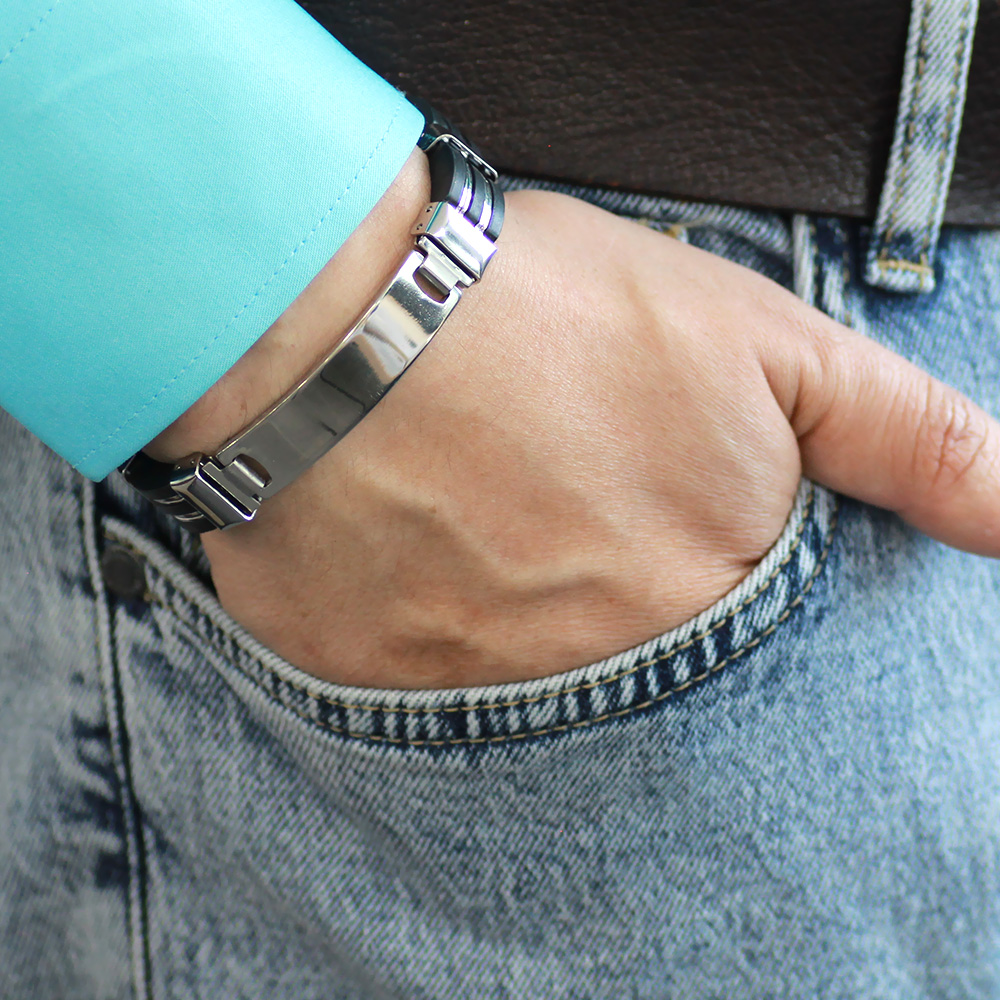 İsme Özel Yazılı Gümüş Renk Çelik Erkek Bileklik - M3 - 3